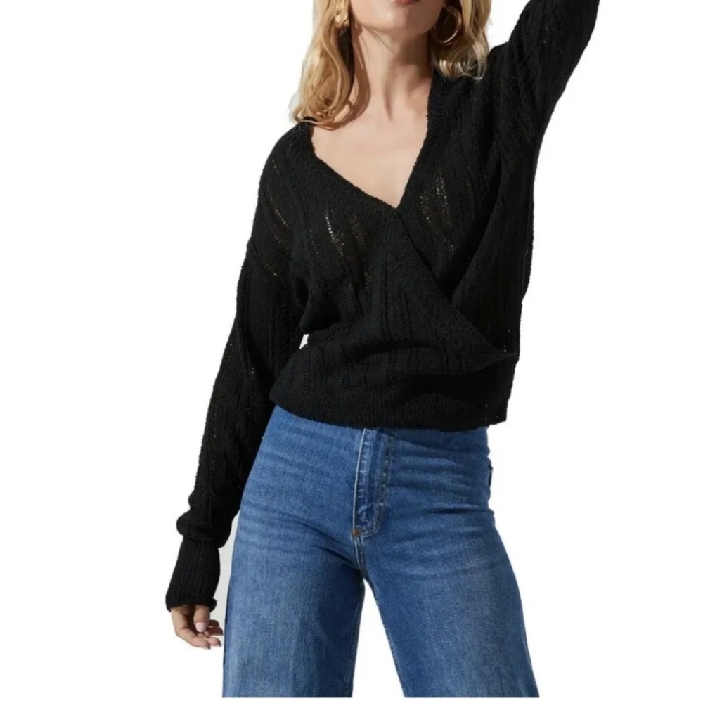 NWT ASTR The Label Wrap Front Pointelle Sweater Size L